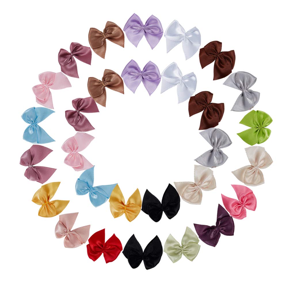 NBEADS 270 Pcs Handmade Woven Bowknot Costume Accessories, 18 Colors Mini Fabric Satin Ribbon Bows Flowers Appliques for DIY Craft Sewing Scrapbooking Wedding Wrapping