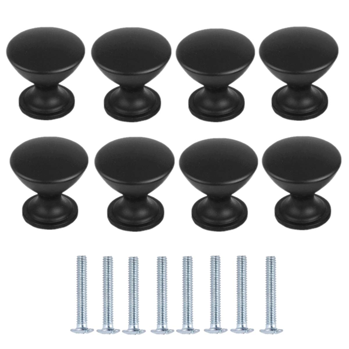 JZK 8 x Black Aluminum Alloy Matted Round Mushroom Knobs Kitchen Cupboard Door Handle 25mm for Wardrobe Door Kitchen Drawer Door Handles