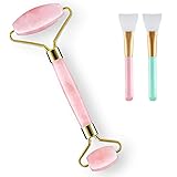 Rosejoice Pink Rose Quartz Jade Roller for Face-Natural Handmade-Crafted Facial Massager Skin Tool for Anti Aging Skincare
