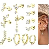 ORAZIO 16 Gauge Cartilage Earrings for Women Flat Back Hypoallergenic Surgical Steel Small Flatback Stud Hoop Cartilage Earring Stack Set Daith Conch Tragus Helix Piercing Jewelry Single PC
