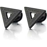 Stainless Steel Mens Triangle Stud Earrings with Pattern, Screw Back 2pcs