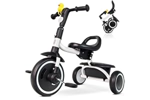 RIDYEE Toddler Tricycle for 18 Months to 5 Years, Foldable Tricycles for 3-5 Year Olds, Kids Tricycle with Adjustable Carry-Friendly Ergonomic Seat and Covered Large Basket, White