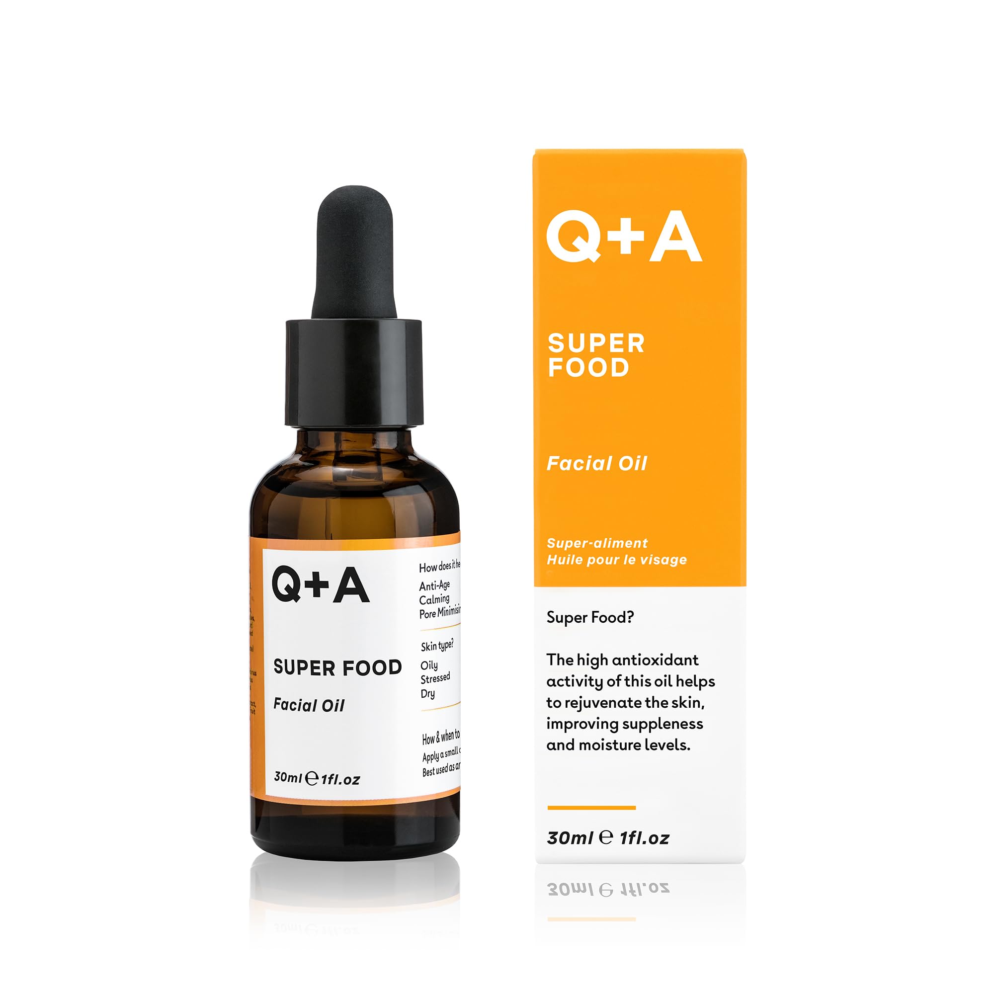 Q+A Super Food Facial Oil (30ml), Natural Vitamin-Rich Face Oil with Jojoba, Vitamin E Oil for Skin, Deeply Nourishes and Hydrates Dry, Sensitive, and Normal Skin, Boosts Skin Radiance and Glow
