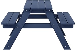 WestinTrends Malibu Outdoor Patio Kids HDPE Plastic Picnic Bench Table, Navy Blue