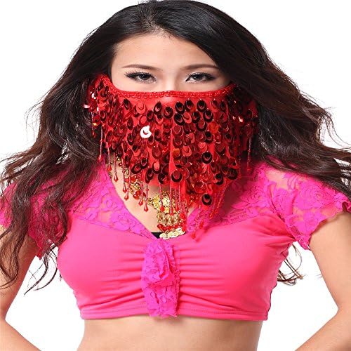Belly Dance Accessories Dancing Peacock Sequins Face Veil Costume Color: red