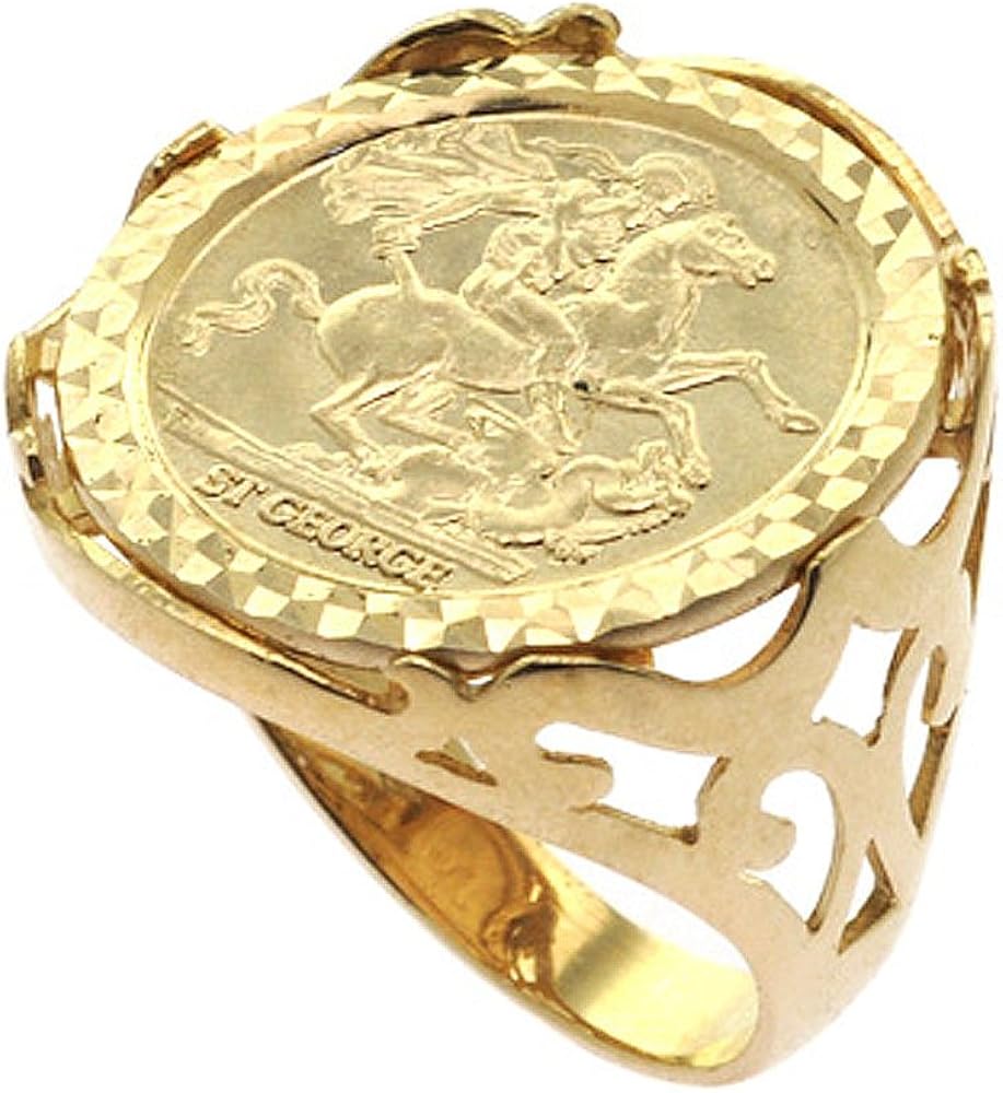St 9ct Gold Half Sovereign Medallion Ring 21mm T Amazon.co