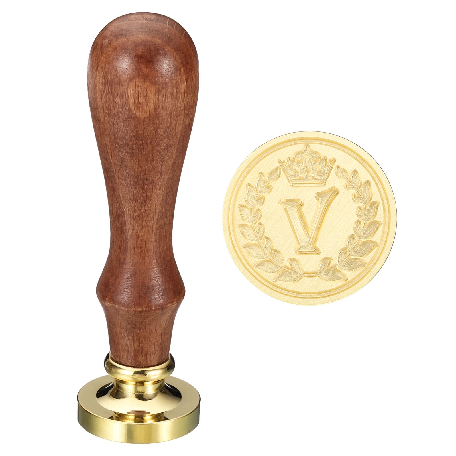 PATIKIL Alphabet V Wax Seal Stamp, Initial Letter Sealing Wax Stamp Classic Retro Removable Brass Head Wooden Handle for Envelope Invitation Cards, Style 4