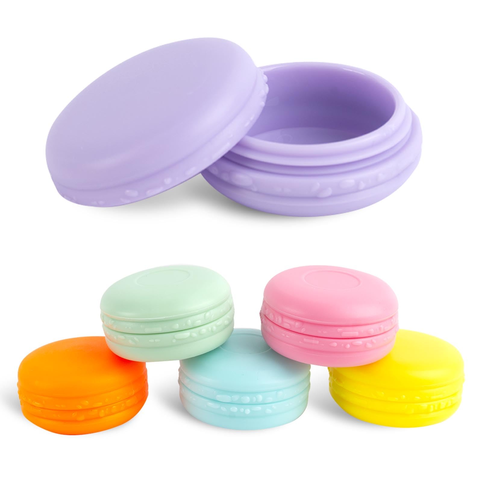 MUNSKT 6PCS Macaron Travel Pots, 10ml Mini Cosmetic Jars, Reusable Plastic Makeup Sample Bottles Toiletries Containers with Leakproof Lids for Creams Lotions