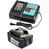 Battery and Charger Replacement for Makita 18V Battery and Charger Compatible with BL1860B BL1860 BL1850 BL1850B BL1830 BL1840 BL1815 LXT400 DC18RC DC18RD 18V Charger