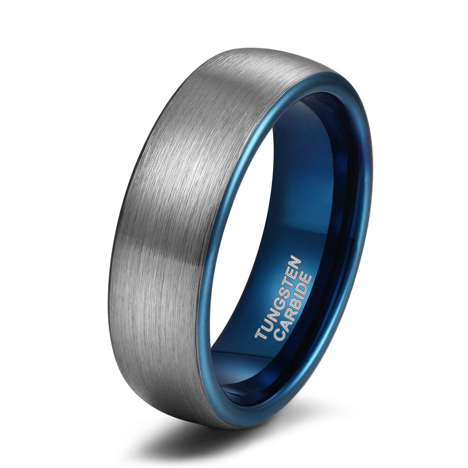 Titaniumcentral 6mm 8mm Tungsten Engagement Rings for Men Women Promise Wedding Band Two Tone Brushed Comfort Fit (6mm Black Blue,Size L 1/2)