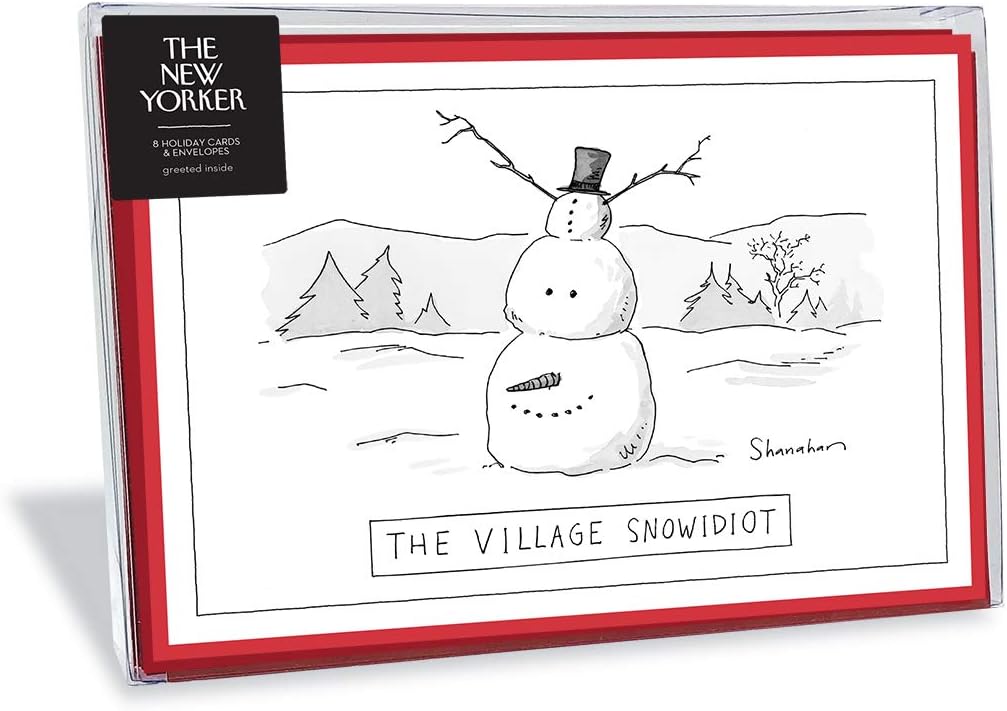 Nelson LineThe New Yorker NYX067B Cartoon The Village Snow Idiot Holiday Cards (Box of 8), red and white