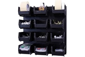 OmniWall Bin Storage System- Wall Mounted 16" x 16" Metal Garage Tool Organization System (Black)