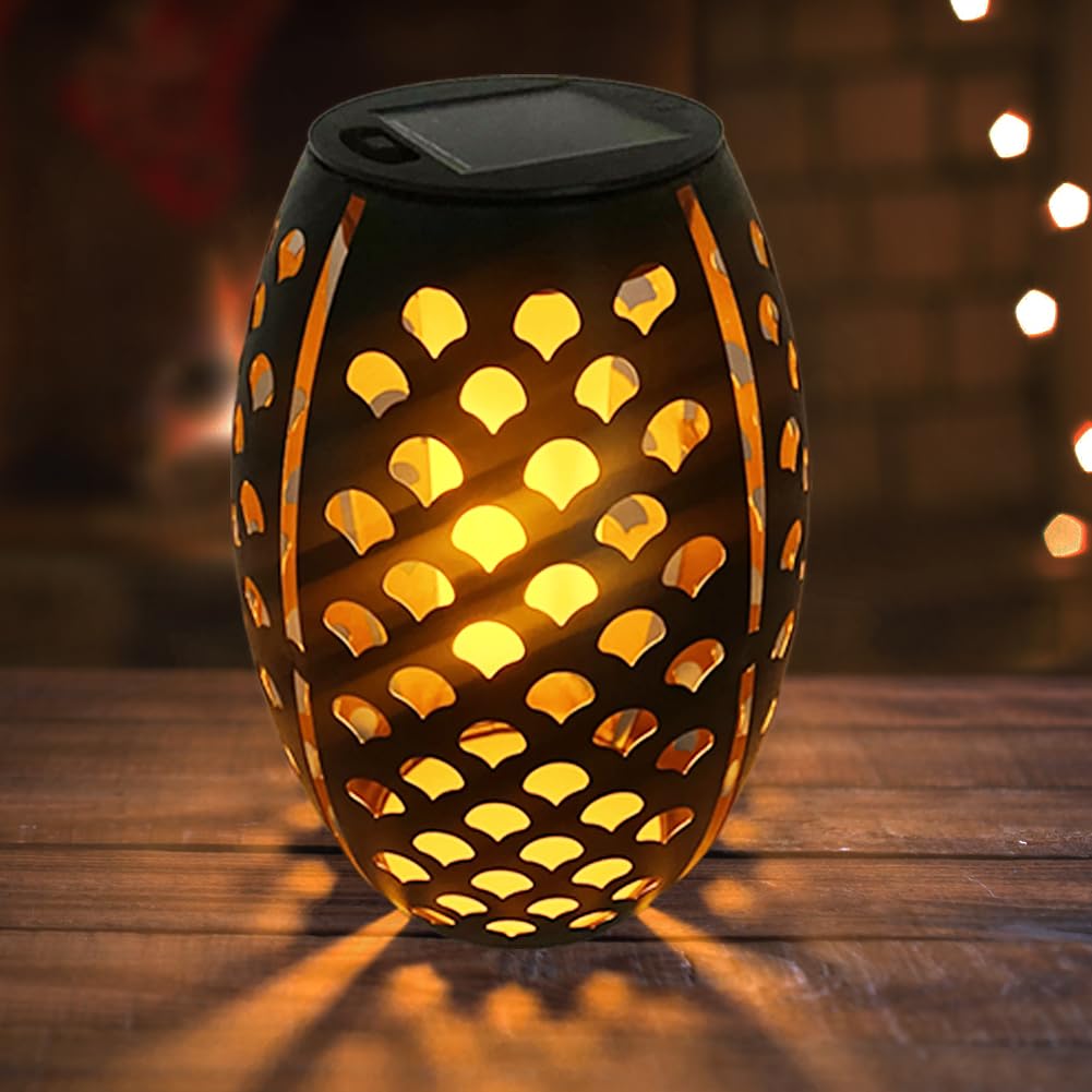 Photo 1 of *Major Damaged*
CBAXEAXM 2PCS Solar Table Lanterns with Flickering Flame Light Outdoor Waterproof, Metal Desktop Decorative Lamp with Hollow Design for Tabletop Garden, 7.3" H Black Shell