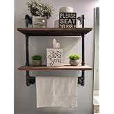 LooftMate Industrial Pipe Shelf,2 Tiered Metal Towel Racks for Bathroom,20" Industrial Pipe Floating Shelves Shelving,Rustic 