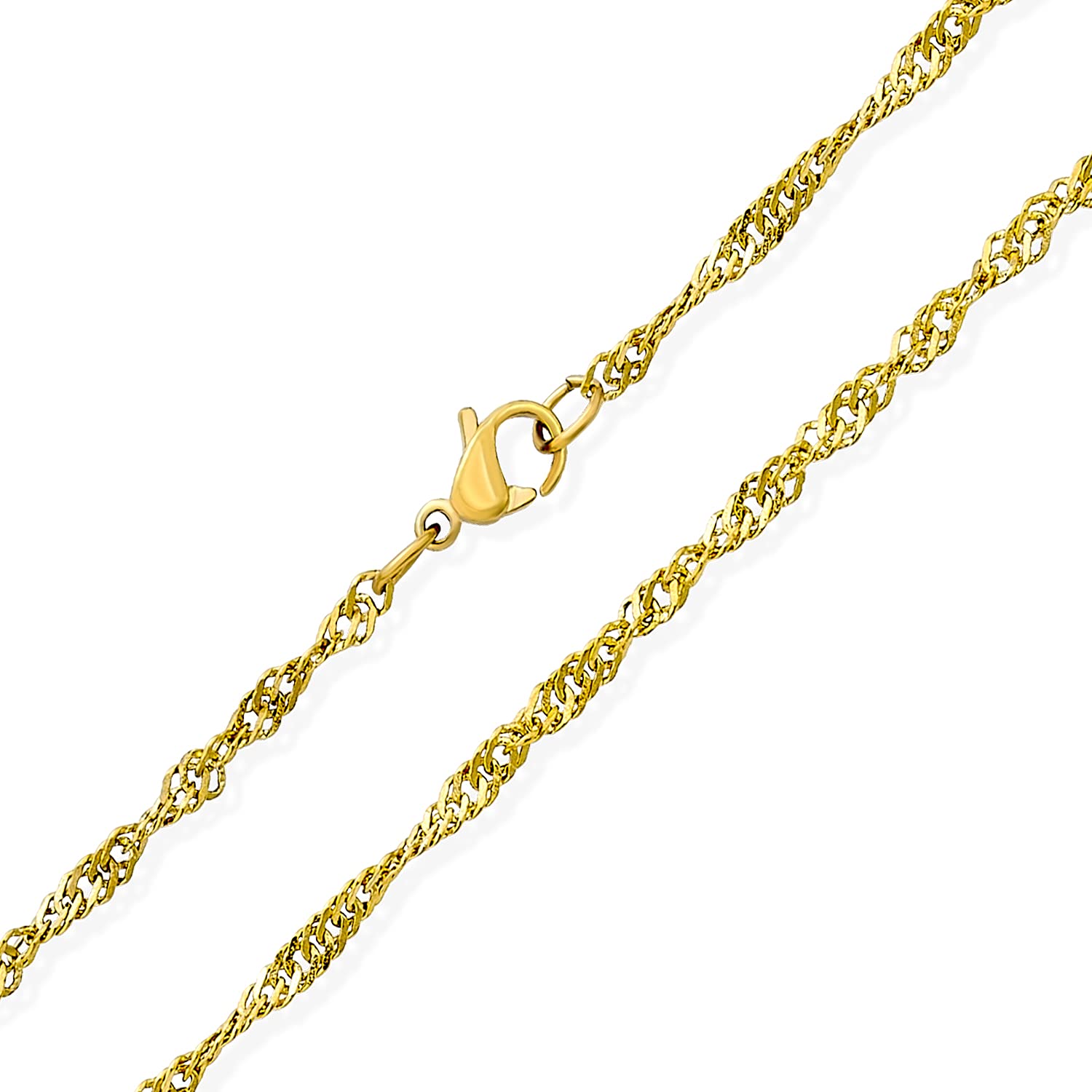 Bling Jewelry Unisex Thin 2.5MM Singapore Twist Rope Chain Necklace For Women Yellow Gold Plated Stainless steel 18 Inch