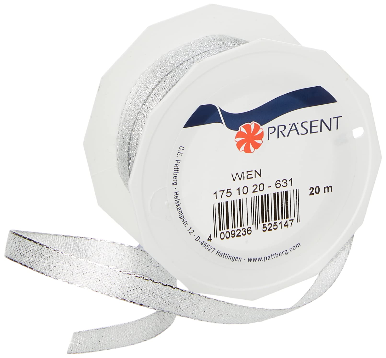 C.E. Pattberg WIEN Gift Ribbon in Silver, 22 yards of Metallic Mesh Ribbon for Gift Wrapping, 0.39 inches width, Accessories for Decoration & Handicrafts, Ribbon for Presents, for every occasion