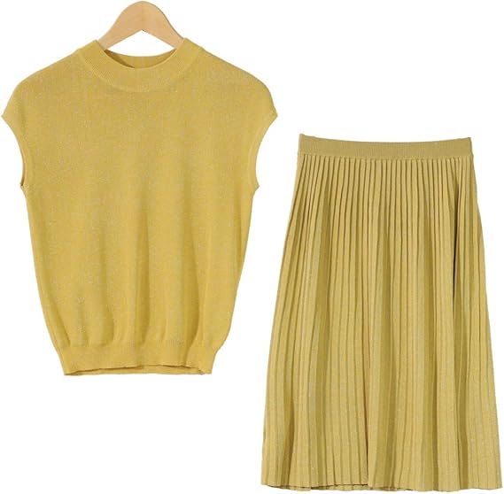 Amazon ラメ セットアップ レディース Summer Knit 夏 トップス スカート フレンチスリーブ スカート 通販