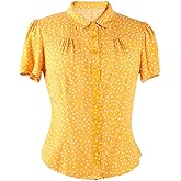 YARN & INK Women's Soft Comfy Tops, Button Down Classic Shirt 1950s Retro Elegant Blouse Tops