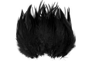 LWINGFLYER 100pcs Black Feathers for Crafts, 5-7Inch Rooster Saddle Hackle Feathers for Wedding Home Party Decoration Dream Catcher Supplies DIY Crafts Halloween Holiday Costume Decor