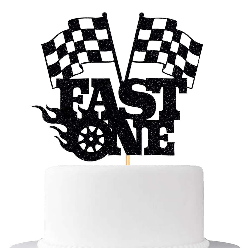 Photo 1 of Fast One Cake Topper-1st Birthday - Topper For Photo Booth Props & Backdrop Cake-Chequered Flag Race Car Themed Suppllies-1st Decor Boy or girl (FAST ONE)