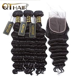 QTHAIR 14A loose Deep Wave Bundles with Closure for