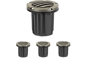 Gardencoin Brass Low Voltage Landscape Well Lights (5" Cover, 5.5" Tall), 12V LED Wired In-Ground Outdoor Up Lighting Fixture Waterproof, Adjustable Beam Direction Base, Without MR16 Bulb (4 Pack)