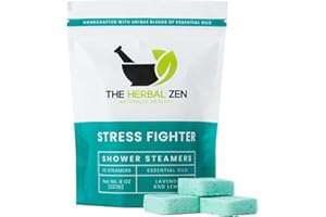 THE HERBAL ZEN Stress Fighter Shower Steamers Aromatherapy for Relaxing - Christmas Gift - Adult Stocking Stuffer - USA Made - Lavender & Lemon Shower Bomb Tablets - Soothing Natural Essential Oils (10 Pack)