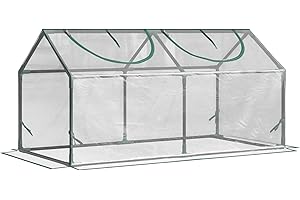 Outsunny 4' x 2' x 2' Portable Mini Greenhouse, Small Green House with PVC Cover, Roll-up Zippered Windows for Indoor, Outdoor Garden, Clear