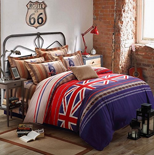 Cliab Union Jack Bedding London Bedding Big Ben Bedding 100% Brushed Cotton Duvet Cover set