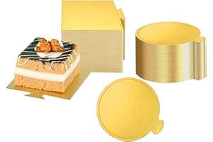 YYAALOA 100pcs Mini Golden Cake Boards Round and Square Mousse Cupcake Base Paper Plates Dessert Board Circle Base for Cake DIY, Baking Dessert Party Wedding Birthday