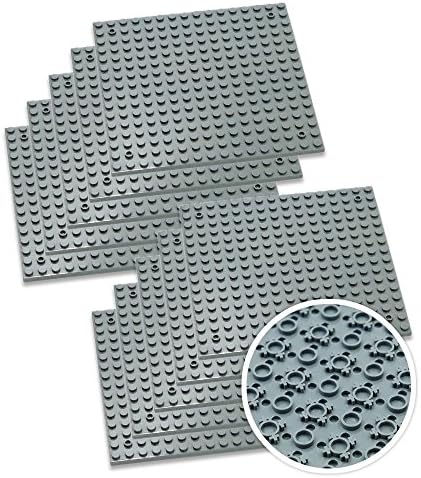Nicolababe Building Brick Baseplates - 5" x 5" or 16 x 16 Studs (10-Pack) Stackable Base Plates with 1 Set of Door &amp; Window Blocks - Compatible with All Major Brick Sets (Gray)