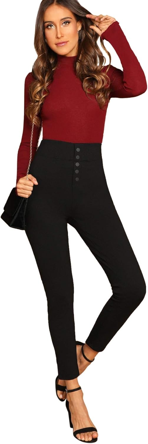 SweatyRocks Women's Casual Skinny Leggings Stretchy High Waisted Work Pants at  Women’s Clothing store
