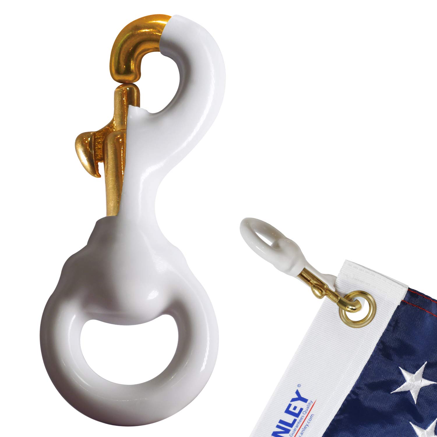 Anley 3.3 Inch White Rubber Coated Brass Swivel Snap - Heavy Duty Flag Pole Attachment Accessory - Attach to Halyard Rope and The Rubber Coating Reduce noise