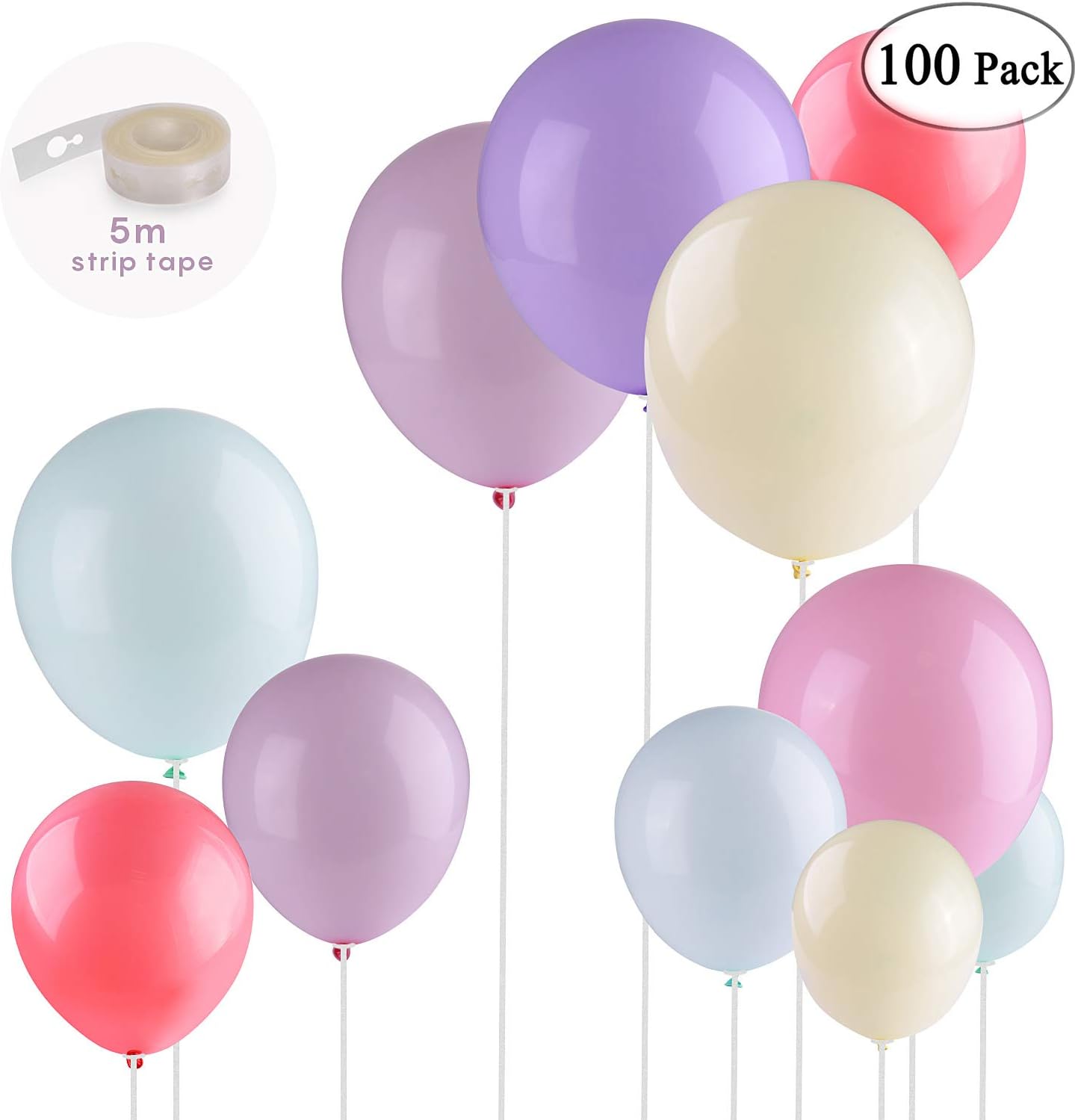 EKKONG Pastel Balloons Macaron Balloon 100 pcs Latex balloons Arch Balloon Tower Party Decorations for Graduation Party Girls Birthday, Baby Shower, Wedding Decor Christmas (Oval)