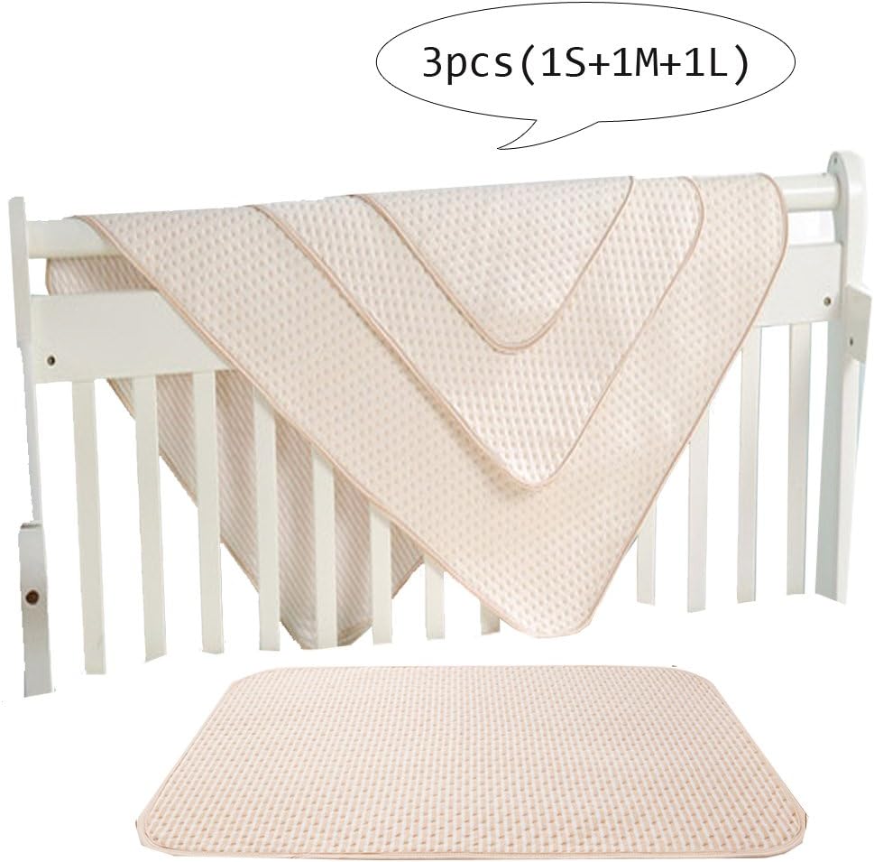 Baby Waterproof Urine Mat Natural Organic Cotton Crib Mattress,Diaper Changing Pad Washable Incontinence Sheet Cover Protector for Toddler Adults(S+M+L, 3PCS)