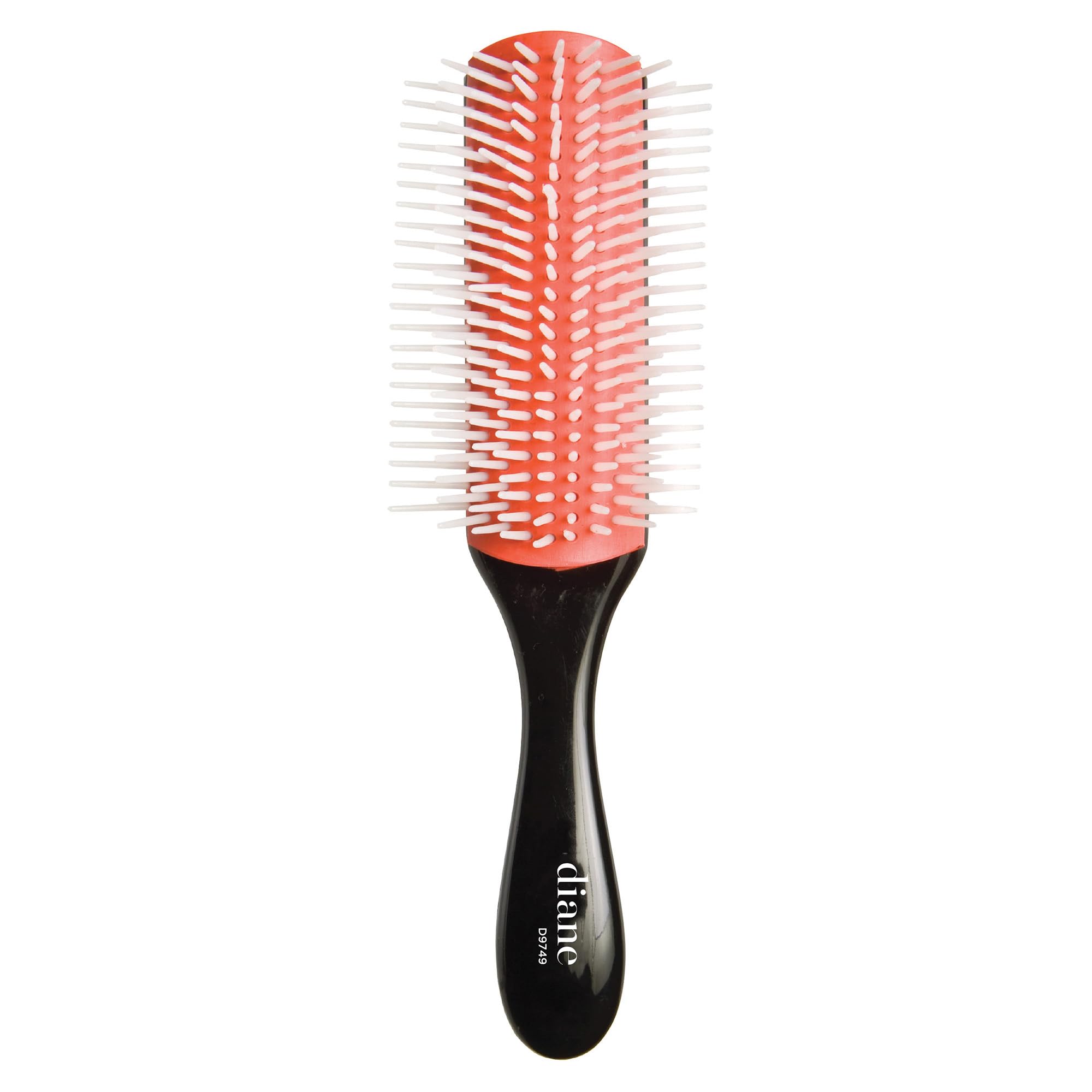 Diane Pro Nylon Pin 9 Row Styling Brush for Detangling, Separating, Shaping, and Defining Wet or Curly Hair, Heat-Resistant, Anti-Static, Black/Red