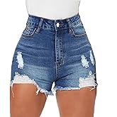 Tunlaud Women High Waisted Skinny Stretchy Denim Shorts Casual Summer Frayed Raw Hem Distressed Ripped Short Jeans