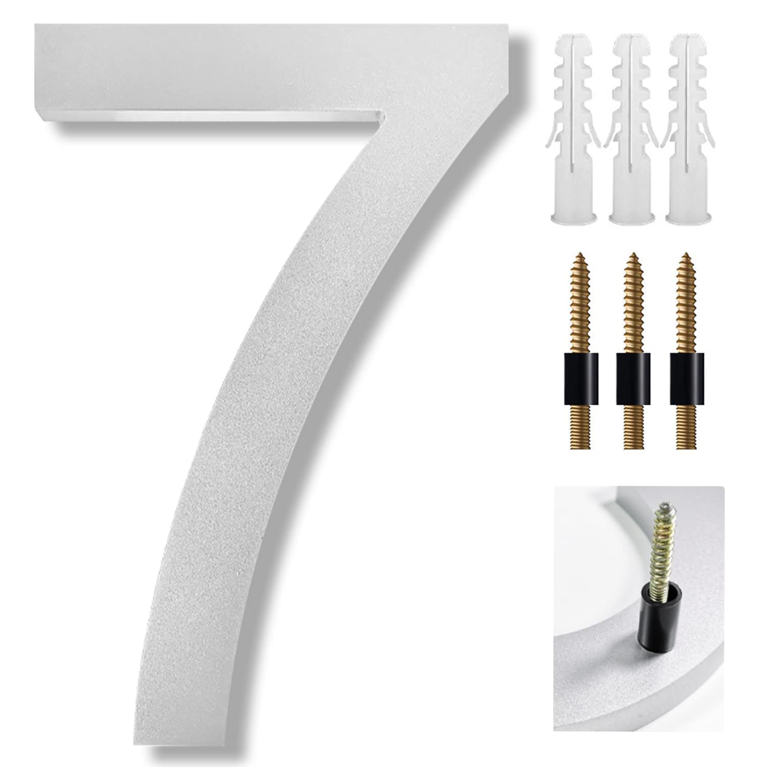 8 Inch Large House Numbers Floating Sliver House Numbers Plaques Modern Door Numbers Plates Signs with Nail Kit for Outside Wall Address Garden Mailbox Dec, Strong Sliver Acrylic Material (7)