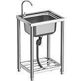 Vivrhintty Free Standing Stainless-Steel Single Bowl Kitchen Sink Set with Faucet, Utility Washing Hand Sink for Indoor and Outdoor Use