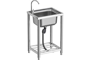 Vivrhintty Free Standing Stainless-Steel Single Bowl Kitchen Sink Set with Faucet, Utility Washing Hand Sink for Indoor and Outdoor Use