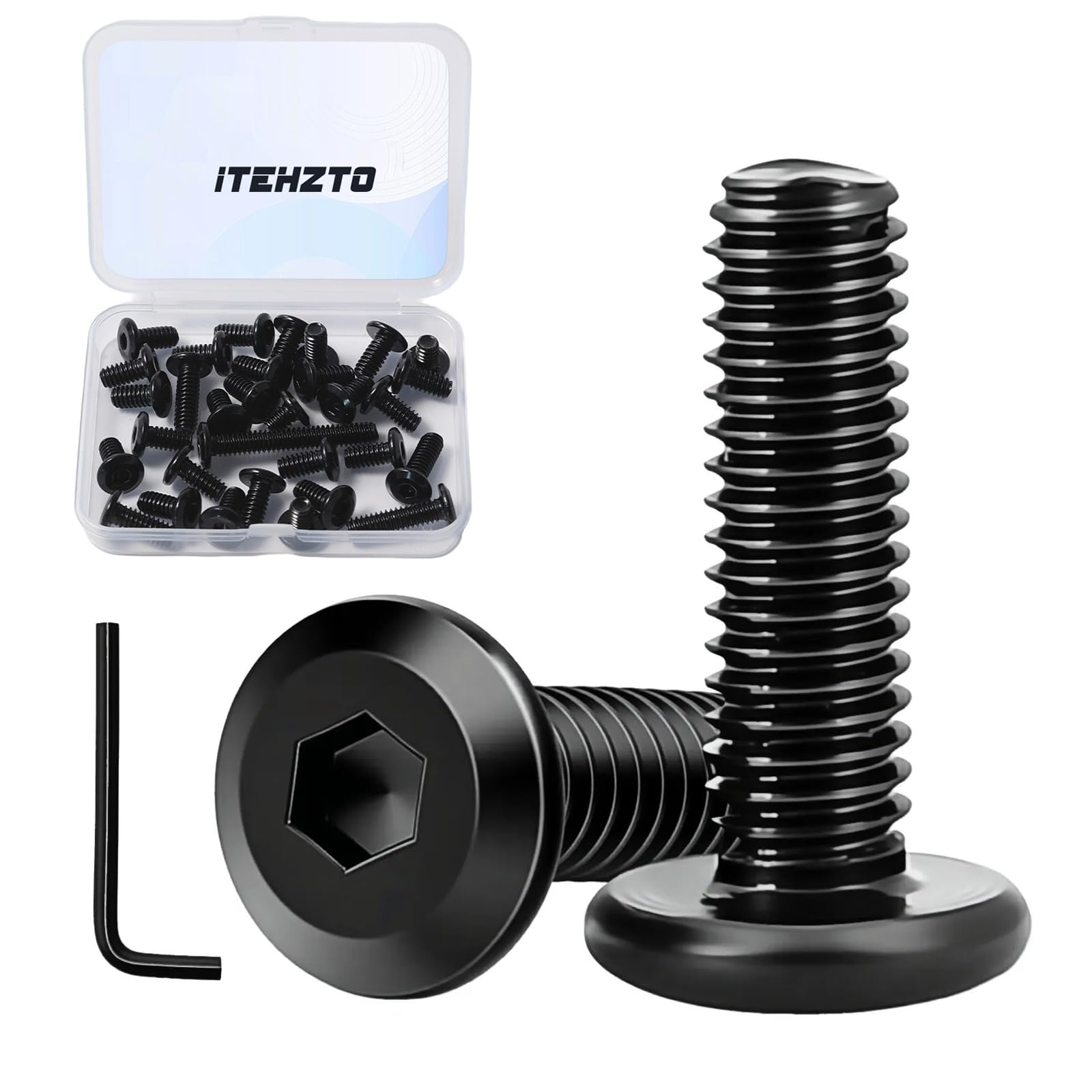 Photo 1 of ITEHZTO 1/4-20 Bolt, 1/4-20 x 1 Flat Head Hex Socket Cap Screws Bolts, Black Oxide 304 Stainless Steel 18-8 Furniture Bolts, Fully Threaded Machine Thread, Bright Finish with Hex Spanner (25 Pcs)