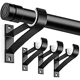 KOLAKO Curtain Rod Bracket, Curtain Rod Holder Hooks for 1 Inch Dia Rod | Heavy Duty, Wall Mounted, for Hanging Drapes in Home Kitchen Offices Bedroom Bathroom, Black, 4 Pack