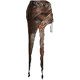 MakeMeChic Women's Brown Mini Skirt Y2K Asymmetrical Floral Tiered Ruched Lettuce Trim Cowgirl Vintage Skorts