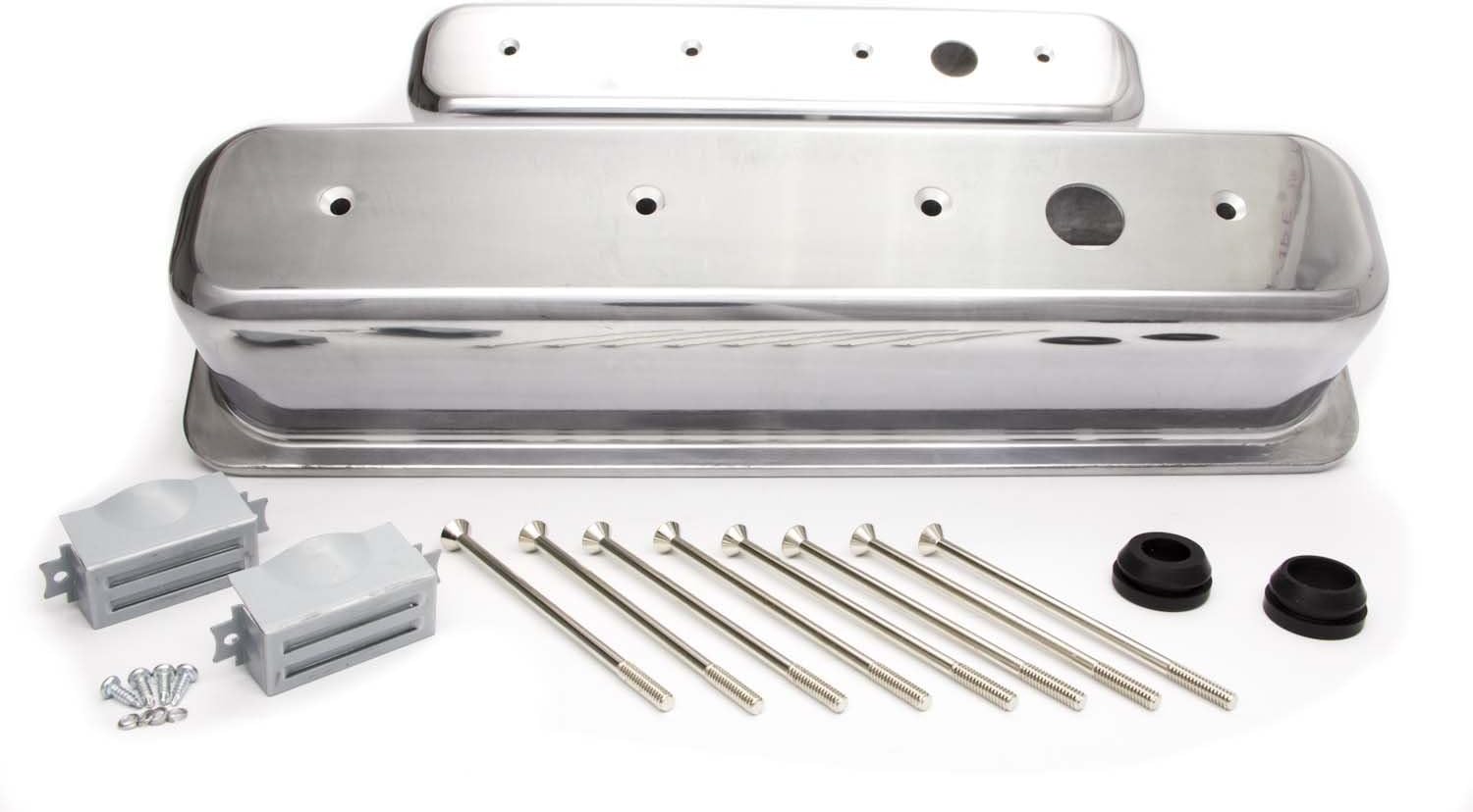 Company R6146-1 Tall Plain Polished Aluminum Center Bolt Valve Cover for Small Block Chevy