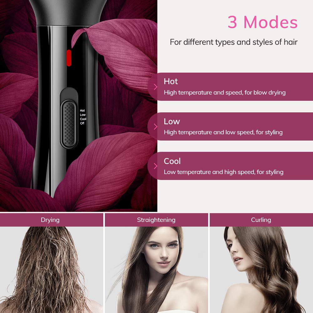AEVO Hot Air Brush, Combination Hair Dryer Brush & Volumizer, Large Brush Surface, 4-in-1 Hair Dryer, Styler, Curler, Straightener [3 Modes], Black : Beauty