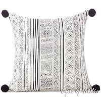 Eyes of India - 16" White and Black Black Hmong Printed Couch Pillow Cover Cushion Colorful Throw Sofa Indian Bohemian Boho Cover ONLY