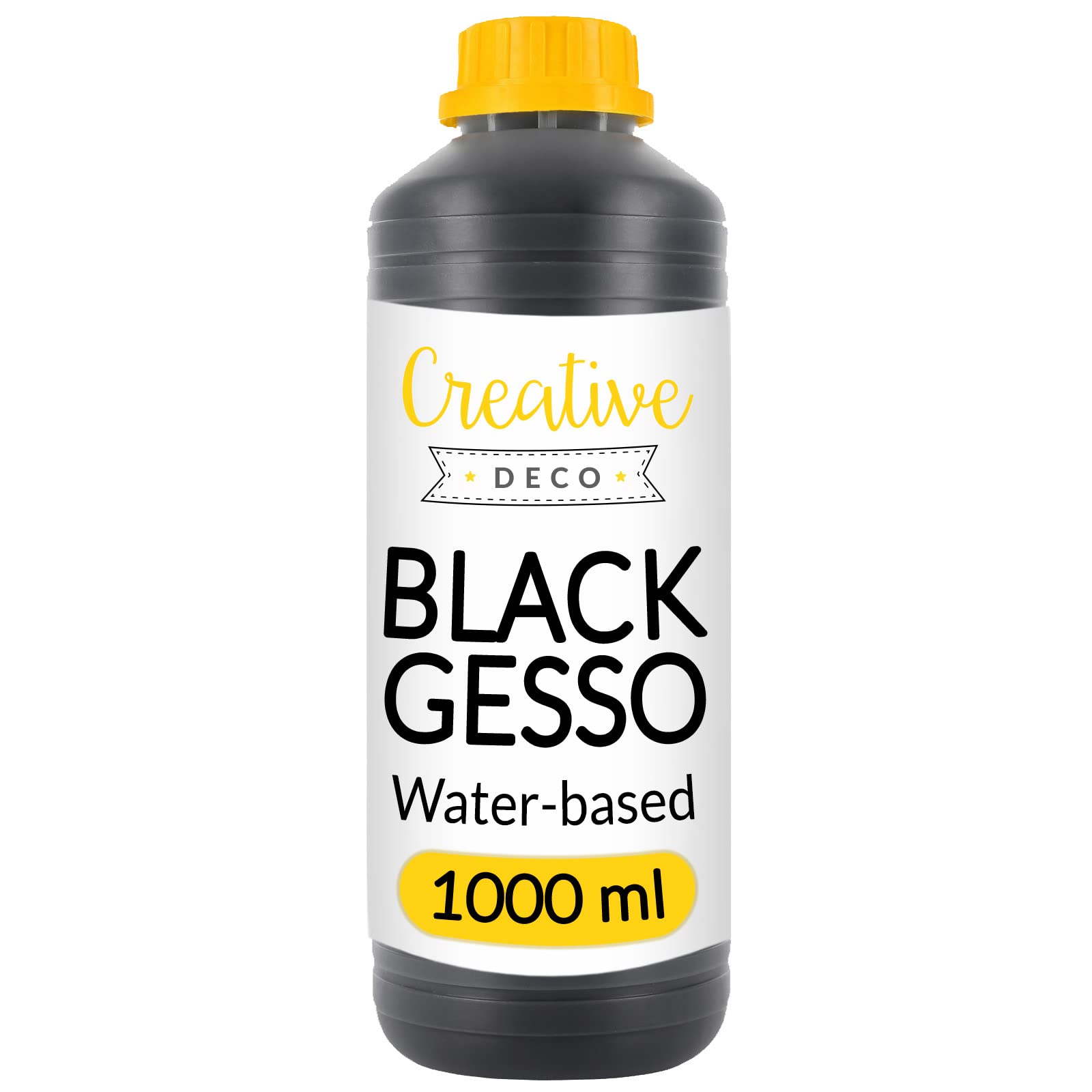 Creative Deco 1L Black Gesso Acrylic Primer | Paint Undercoat Medium | Paint Base for Paper, Glass, Wood, Concrete | Professional Painting Surface Preparation | Non-Yellowing