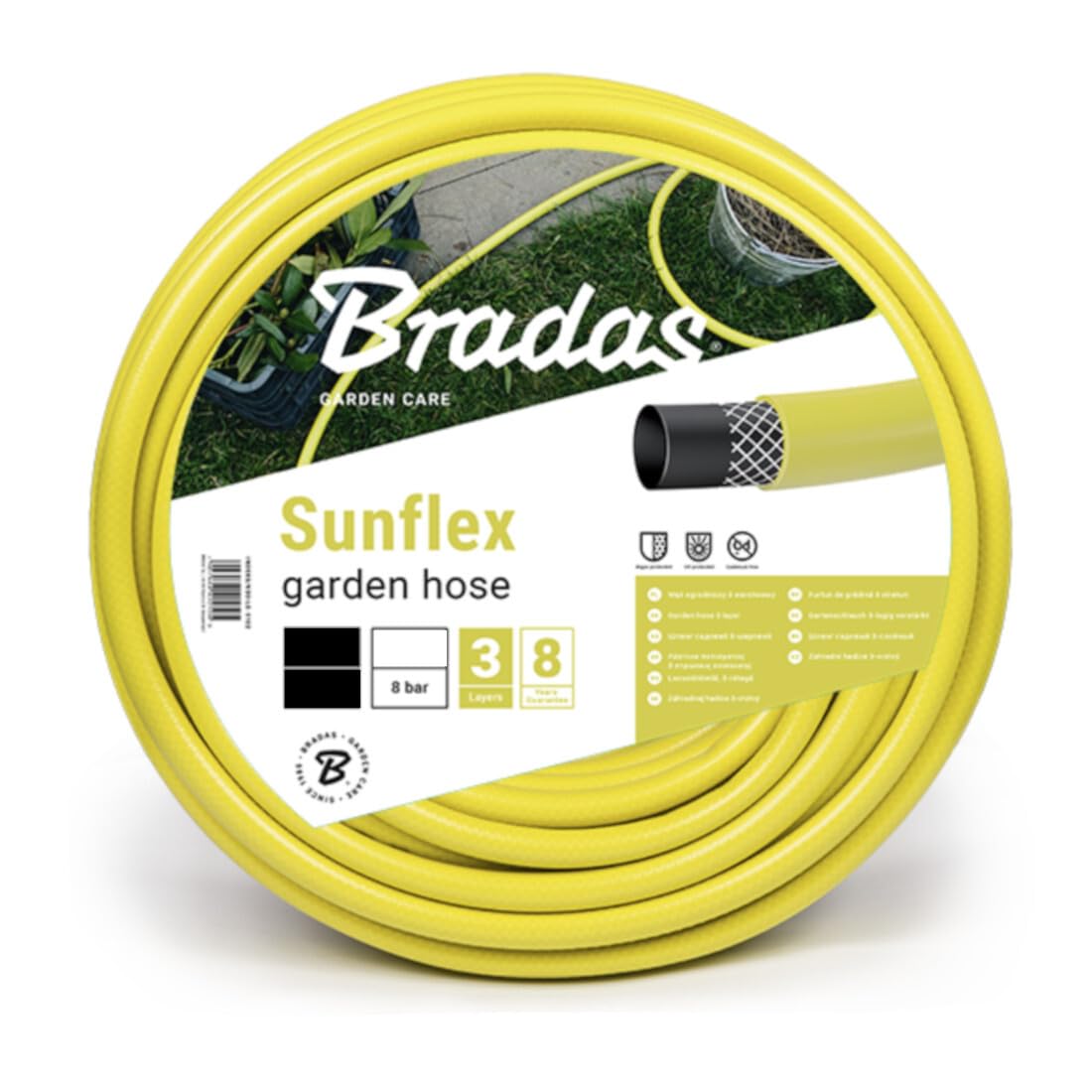 Bradas Layflat Wms3/450 Garden Hose 50 Metre 3/4 Inch Sunflex, Yellow, 30 x 30 x 20 cm