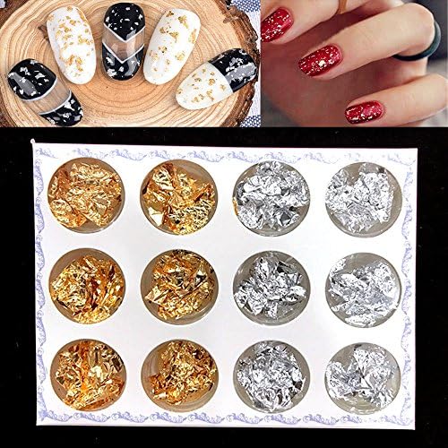 Nail Art Foil Gold Silver Paper Tips Chip 12pcs Transfer Foil Nail Decorations Glitter Nails Wraps Glitter Sticker Polish Decal