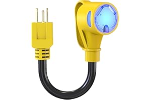 SEGUMA 30 Amp to 110 Volt RV Adapter Cord 12 Inch, 30 Amp to 15 Amp NEMA TT-30R to NEMA 5-15P Adapter with LED Design, Grip Handle for RV Trailer Camper